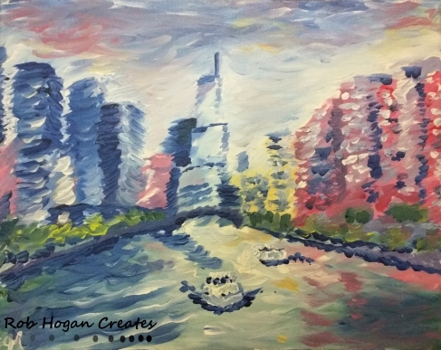 Rob Hogan “Chicago River West” Acrylic on Canvas, 16 x 20 inches, 2015