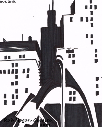 Rob Hogan "Daley Plaza West One" Marker on Paper, 12 x 9 inches, 2011